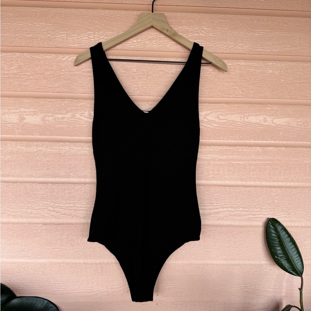 LA Made Super Soft Micromodal Black V-Neck Bodysuit—NWOT